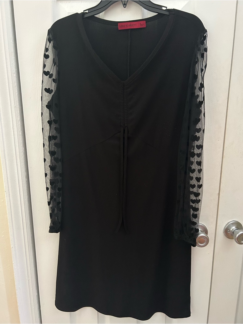 Love Scarlett Black Dress with Heart Mesh Sleeves, Size Medium